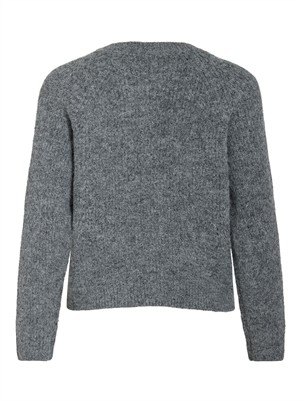 VICheena O-Neck Button Strick - Medium Grey Melange